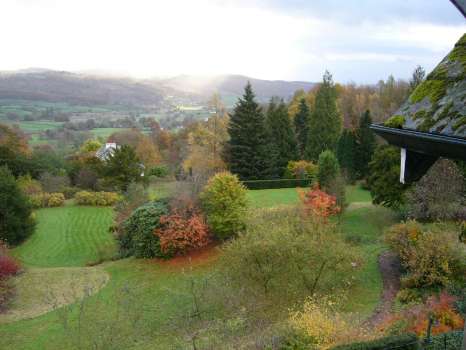 A November scene looking southeast from the house over the garden and down to the Vale of Esthwaite