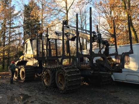 The National Trust's massive forwarder with its tracked tyres